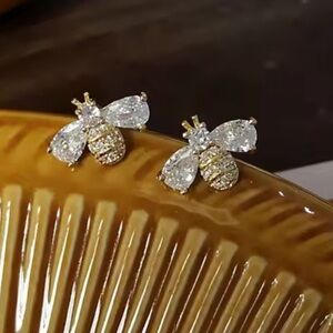 Sparkling Bee Earrings – Gold Crystal Studs, Elegant Statement Jewelry
